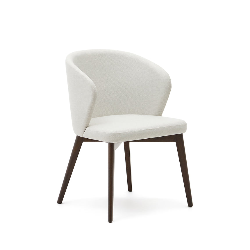 Darice Stuhl aus beigefarbener Chenille und massivem Buchenholz 100% FSC mit Nussbaum-Fini - ZEN ZONE Furniture