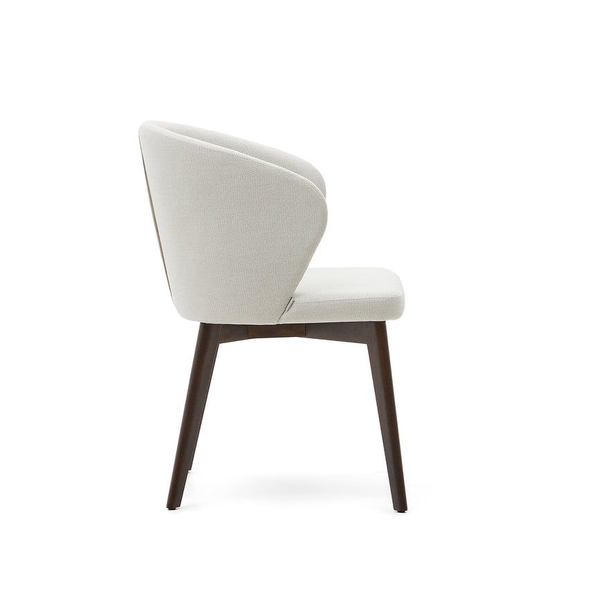 Darice Stuhl aus beigefarbener Chenille und massivem Buchenholz 100% FSC mit Nussbaum-Fini - ZEN ZONE Furniture