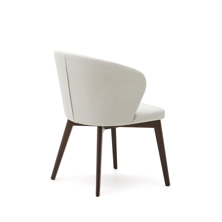 Darice Stuhl aus beigefarbener Chenille und massivem Buchenholz 100% FSC mit Nussbaum-Fini - ZEN ZONE Furniture