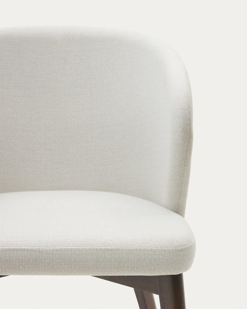 Darice Stuhl aus beigefarbener Chenille und massivem Buchenholz 100% FSC mit Nussbaum-Fini - ZEN ZONE Furniture