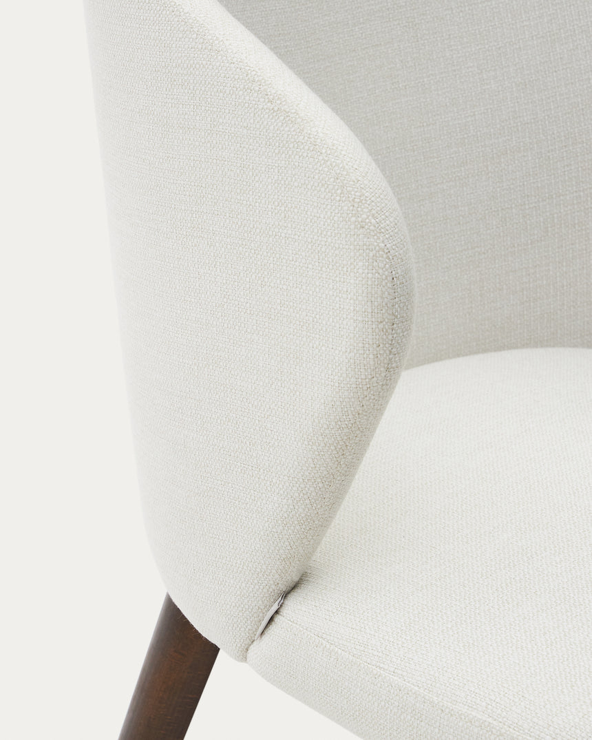 Darice Stuhl aus beigefarbener Chenille und massivem Buchenholz 100% FSC mit Nussbaum-Fini - ZEN ZONE Furniture