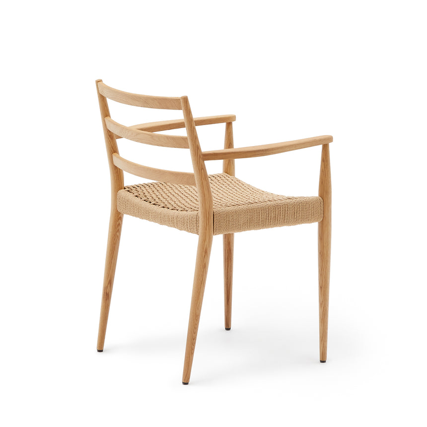 Analy Stuhl mit Armlehnen aus massivem Eichenholz 100% FSC, naturfarbenes Finish, Seilsitz - ZEN ZONE Furniture
