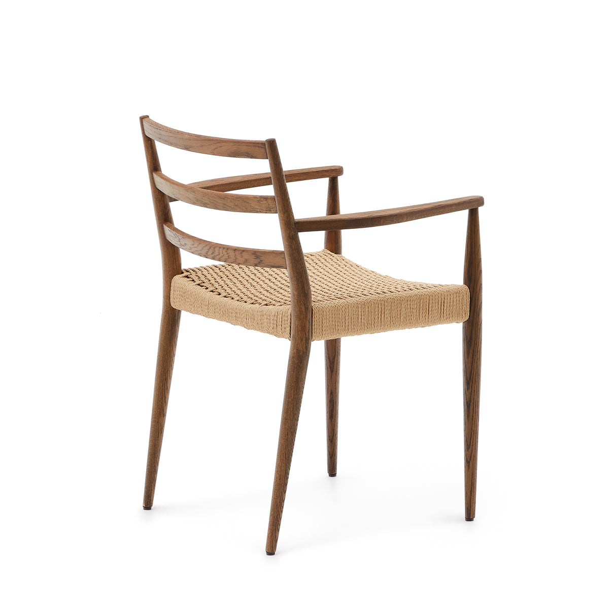 Analy Stuhl mit Armlehnen aus massivem Eichenholz, Nussbaum-Finish, Seilsitz 100% FSC - ZEN ZONE Furniture