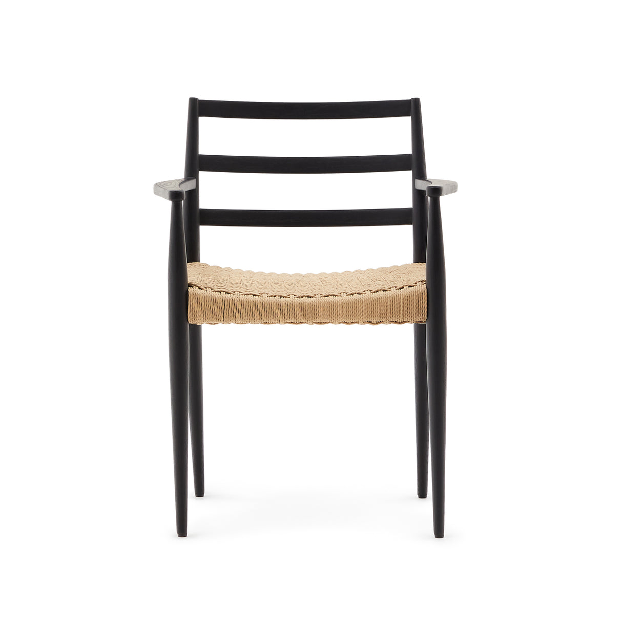 Analy Stuhl mit Armlehnen aus massivem Eichenholz 100% FSC, schwarzes Finish, Seilsitz - ZEN ZONE Furniture