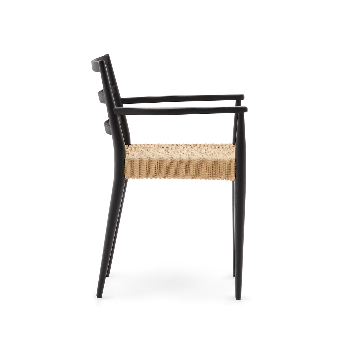 Analy Stuhl mit Armlehnen aus massivem Eichenholz 100% FSC, schwarzes Finish, Seilsitz - ZEN ZONE Furniture