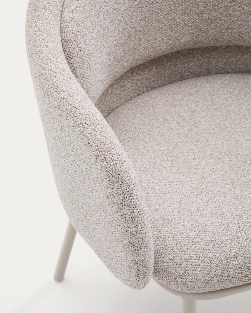 Stuhl Minda aus beiger grober Chenille Stahlbeine mit beigem Finish FSC Mix Credit - ZEN ZONE Furniture