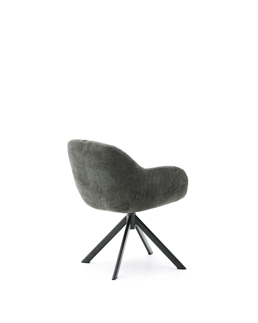 Drehstuhl Dorina aus grüner Chenille und Stahlbeinen mit grünem Finish - ZEN ZONE Furniture