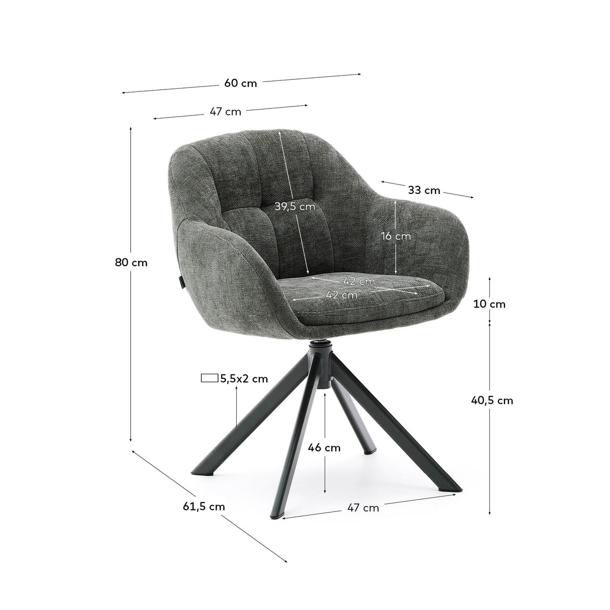 Drehstuhl Dorina aus grüner Chenille und Stahlbeinen mit grünem Finish - ZEN ZONE Furniture