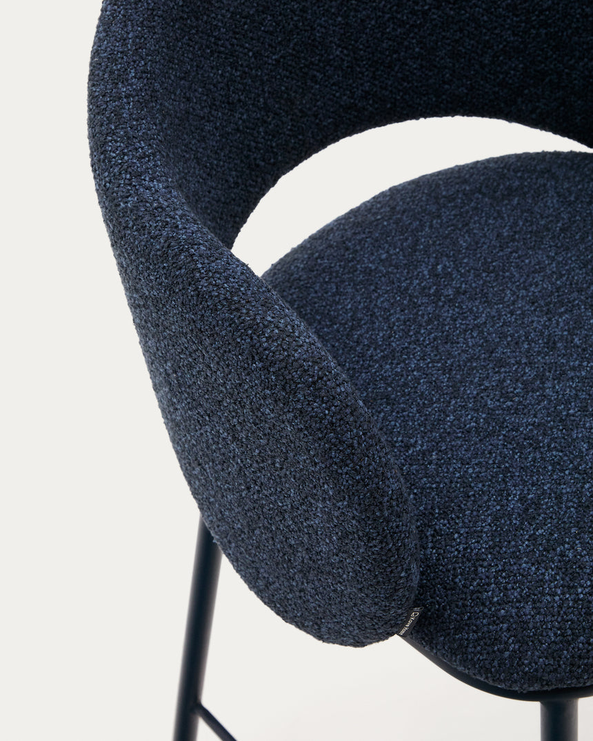 Maina Hocker aus blauem Chenille und Stahlbeinen mit blauem Finish FSC Mix Credit 65 cm - ZEN ZONE Furniture