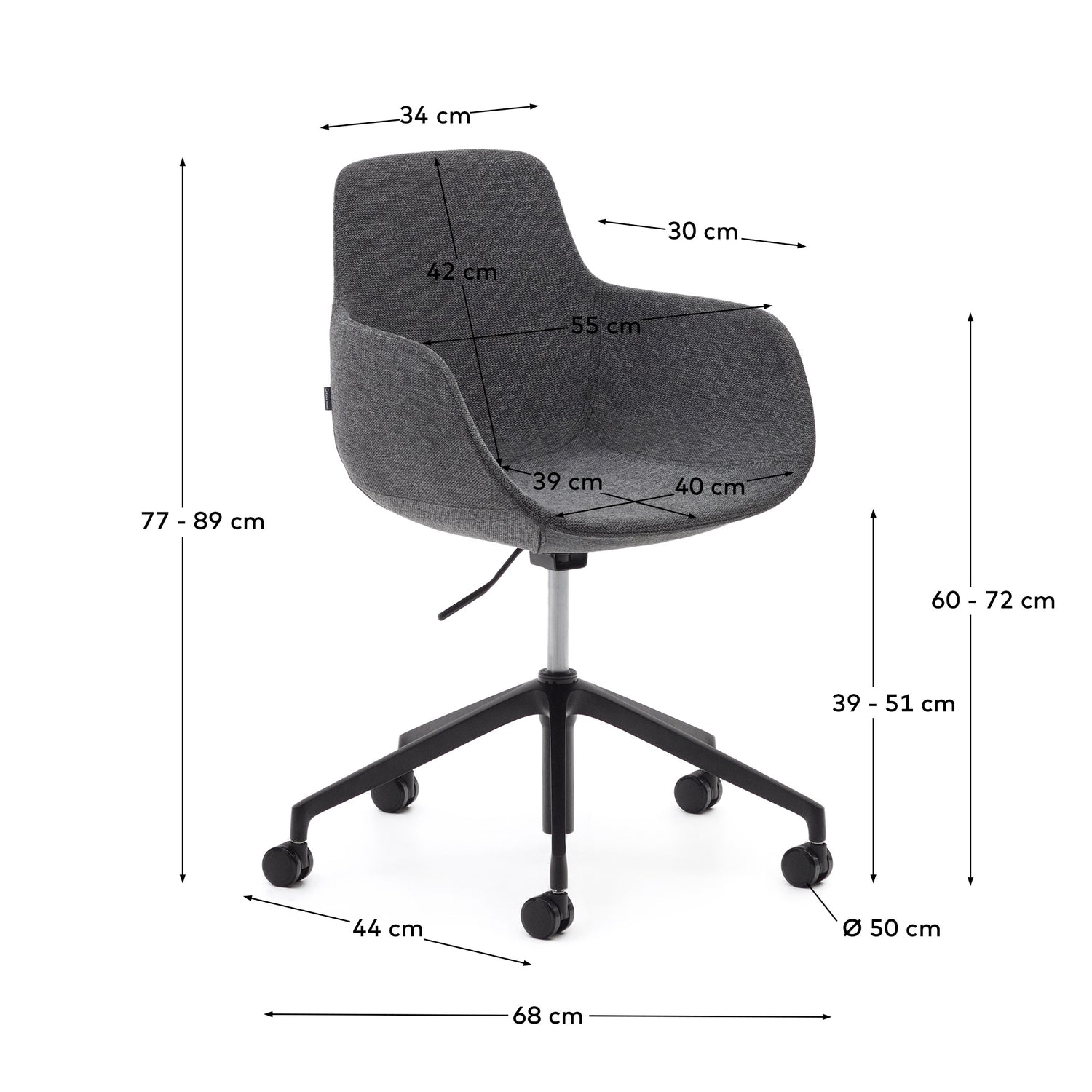 Tissiana Schreibtischstuhl Dunkelgrau und Aluminium mit mattschwarzer Oberfläche - ZEN ZONE Furniture
