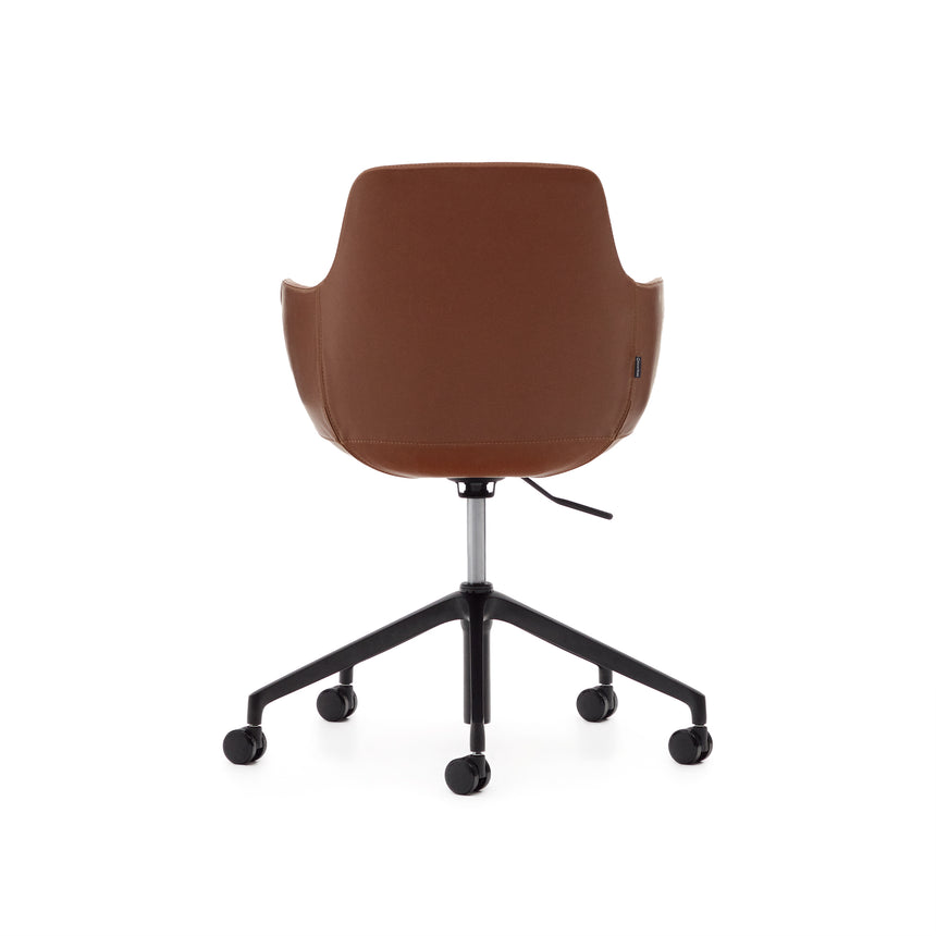 Tissiana Schreibtischstuhl aus braunem Kunstleder und Aluminium mit mattschwarzer Oberfläche - ZEN ZONE Furniture