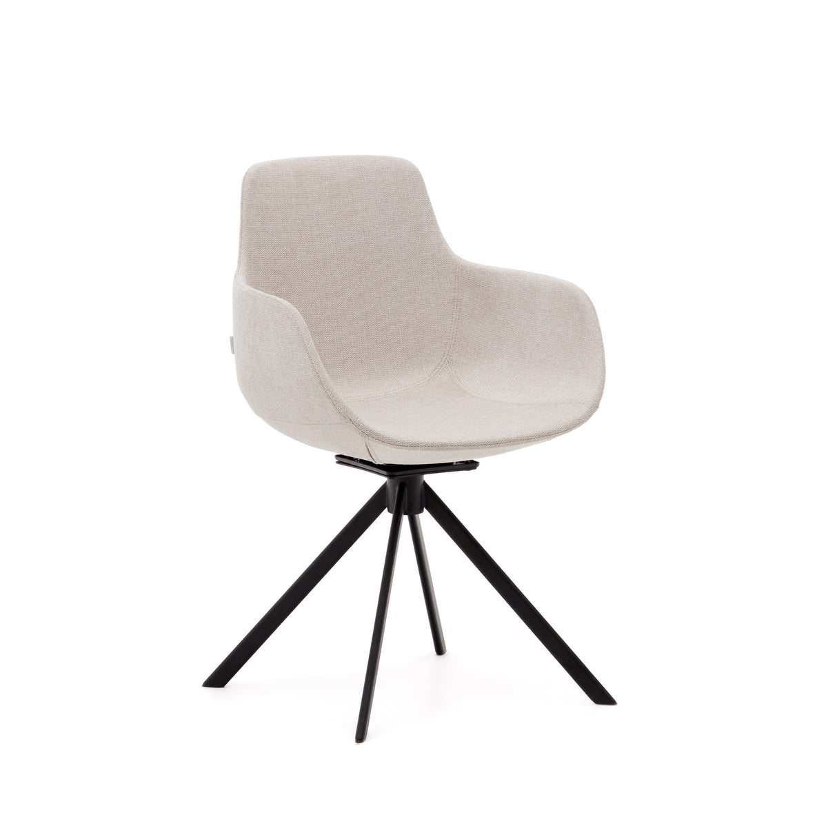 Tissiana rückdrehender Drehstuhl beige Chenille und mattschwarzer Stahl - ZEN ZONE Furniture