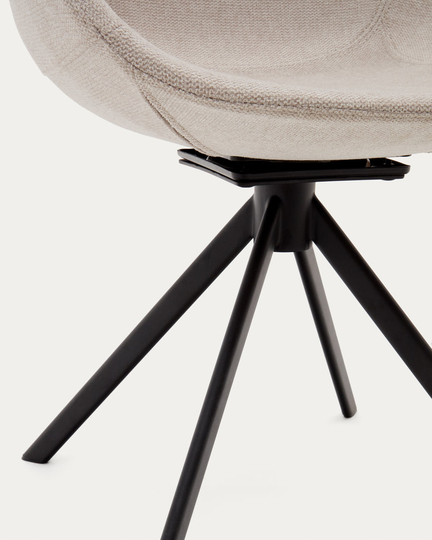 Tissiana rückdrehender Drehstuhl beige Chenille und mattschwarzer Stahl - ZEN ZONE Furniture