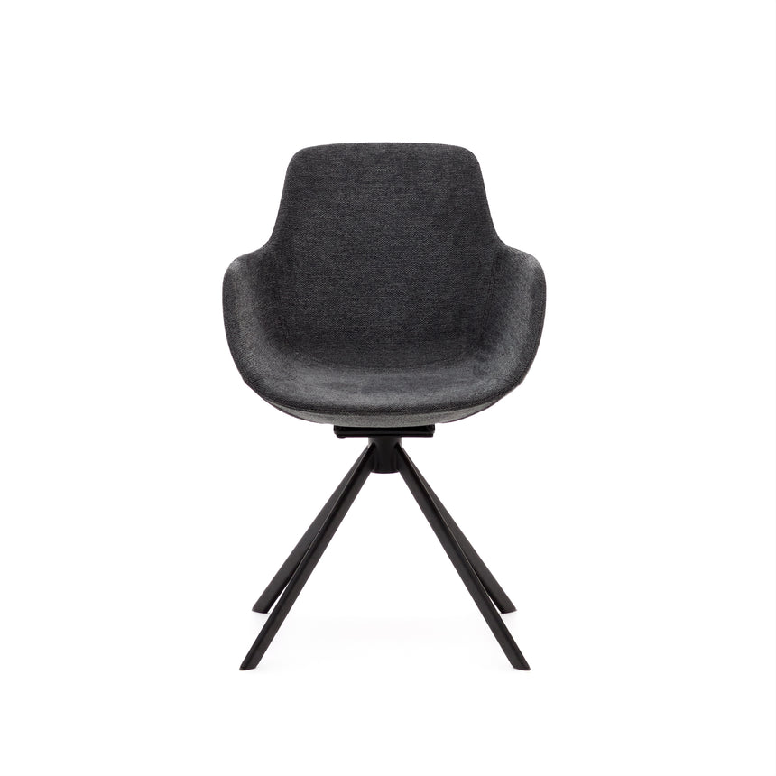 Tissiana rückdrehender Drehstuhl Chenille dunkelgrau Stahl mattschwarzz - ZEN ZONE Furniture