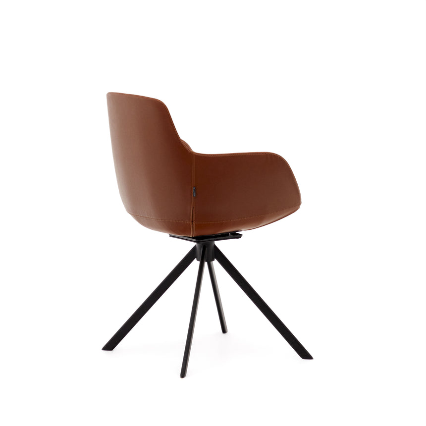 Tissiana rückdrehender Drehstuhl Kunstleder Braun Stahl mattschwarz - ZEN ZONE Furniture