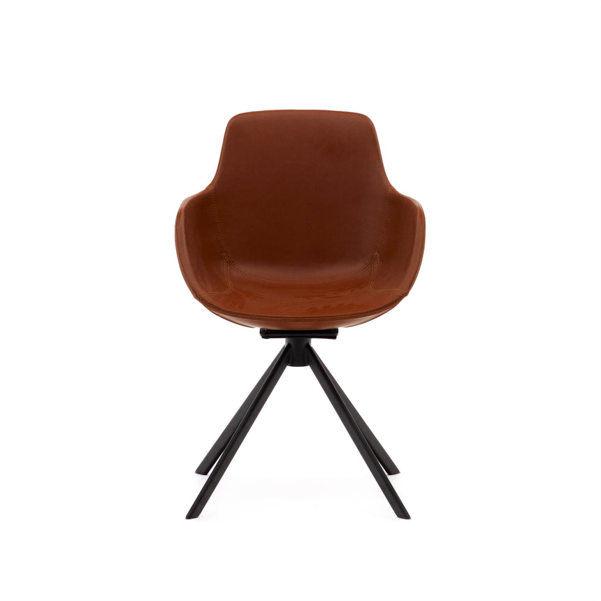 Tissiana rückdrehender Drehstuhl Kunstleder Braun Stahl mattschwarz - ZEN ZONE Furniture