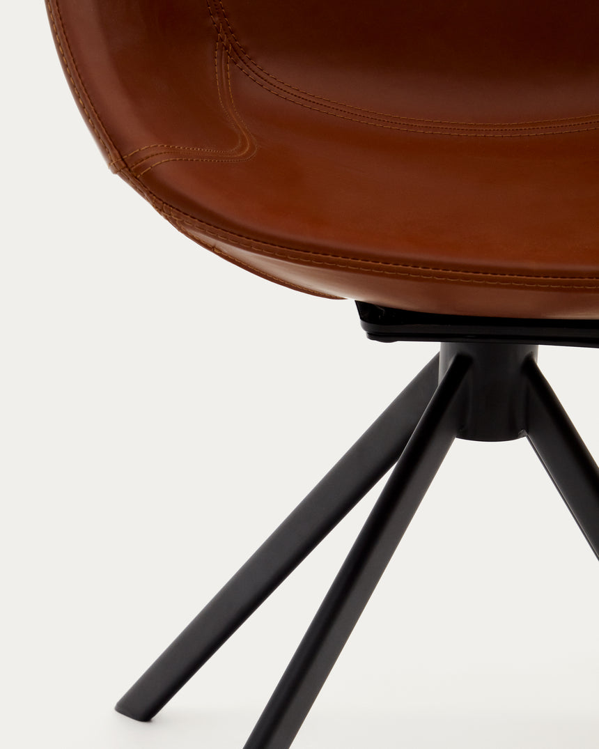 Tissiana rückdrehender Drehstuhl Kunstleder Braun Stahl mattschwarz - ZEN ZONE Furniture
