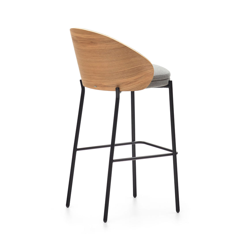 Eamy Hocker hellgrau Eschenfurnier mit natürlichem Finish und Metall in Schwarz Höhe 77 cm - ZEN ZONE Furniture
