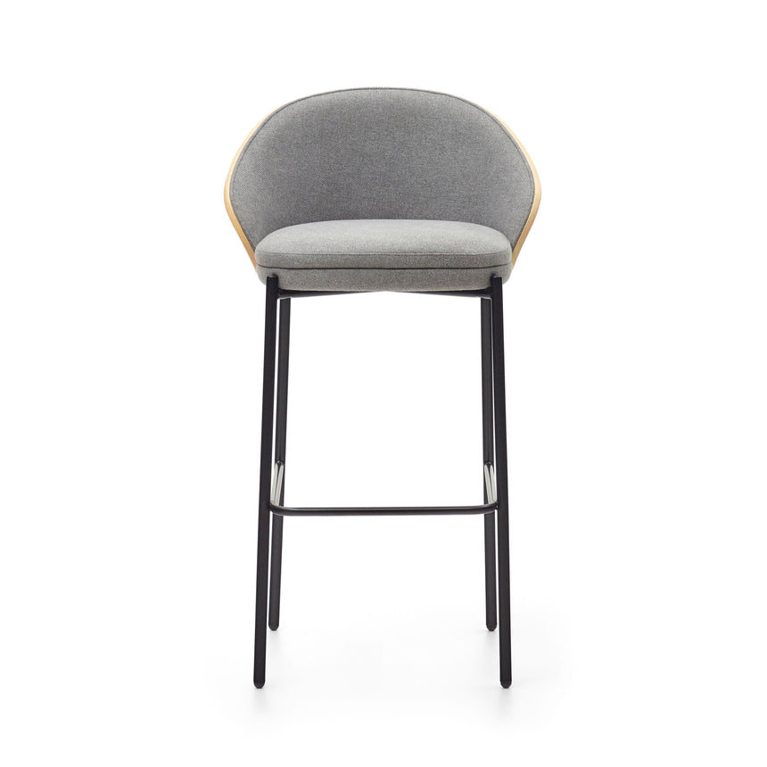 Eamy Hocker hellgrau Eschenfurnier mit natürlichem Finish und Metall in Schwarz Höhe 77 cm - ZEN ZONE Furniture