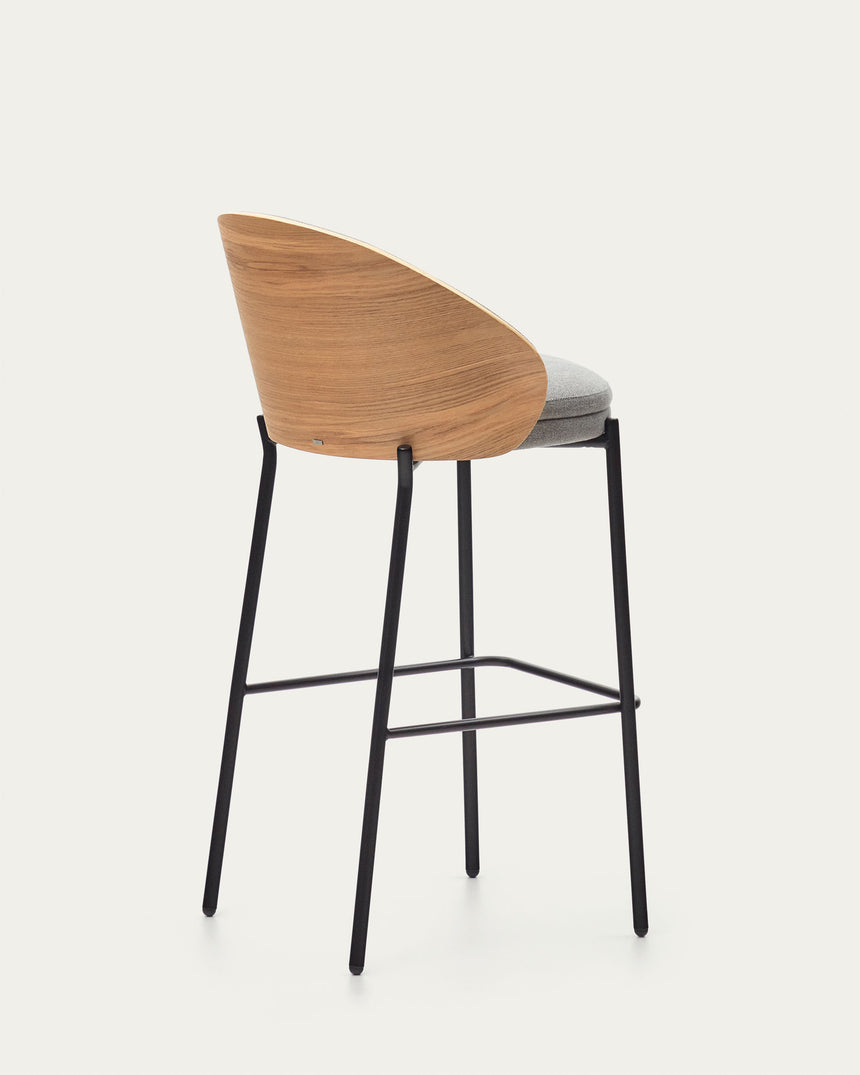 Eamy Hocker hellgrau Eschenfurnier mit natürlichem Finish und Metall in Schwarz Höhe 77 cm - ZEN ZONE Furniture