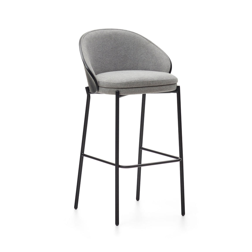 Eamy Hocker hellgrau Eschenfurnier mit schwarzem Finish und Metall in Schwarz Höhe 77 cm - ZEN ZONE Furniture