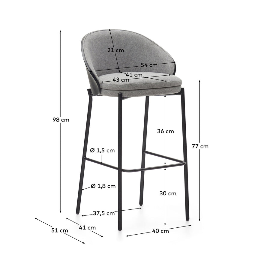 Eamy Hocker hellgrau Eschenfurnier mit schwarzem Finish und Metall in Schwarz Höhe 77 cm - ZEN ZONE Furniture