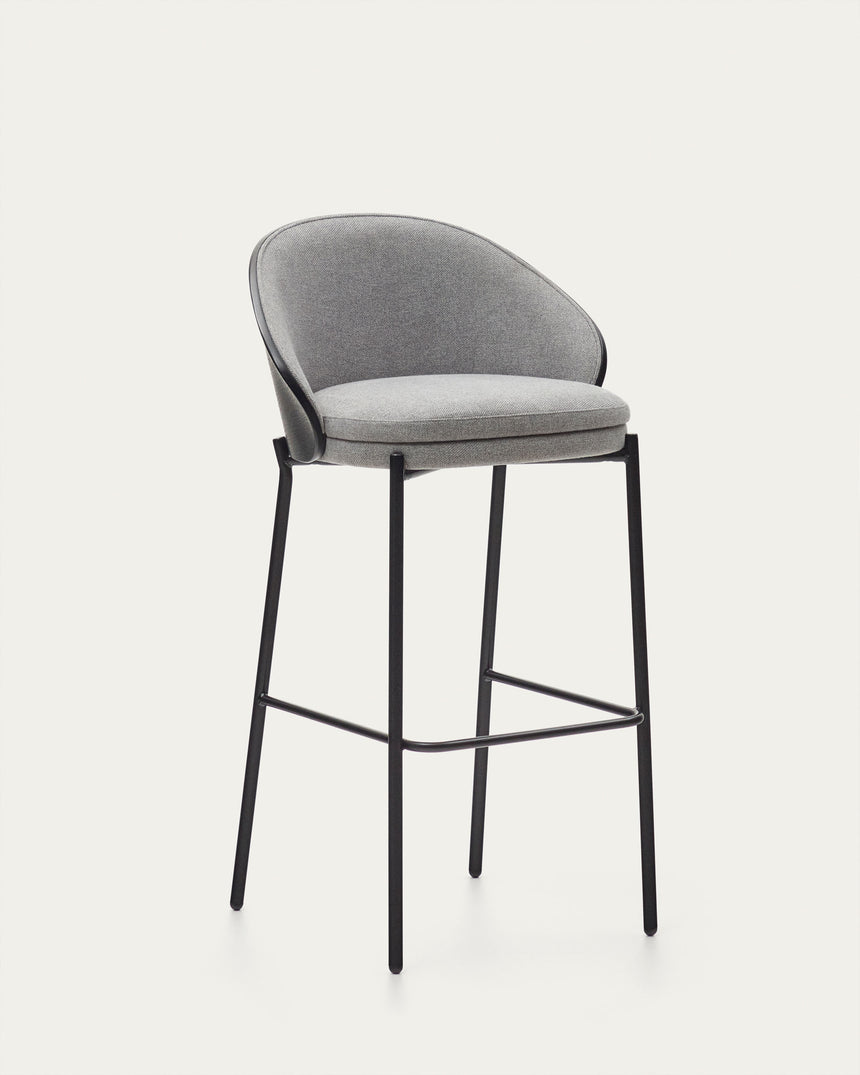 Eamy Hocker hellgrau Eschenfurnier mit schwarzem Finish und Metall in Schwarz Höhe 77 cm - ZEN ZONE Furniture