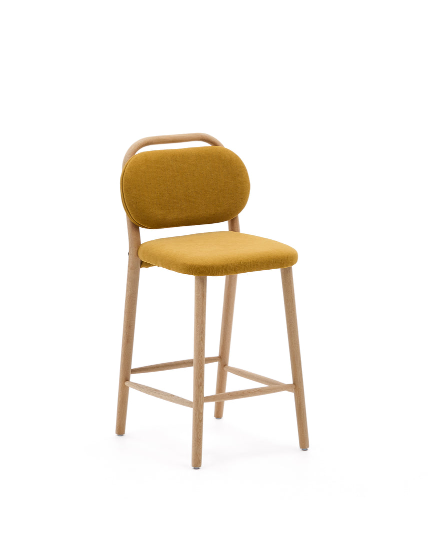 Helda Hocker aus senfgelber Chenille und massivem Eichenholz FSC Mix Credit 65 cm - ZEN ZONE Furniture