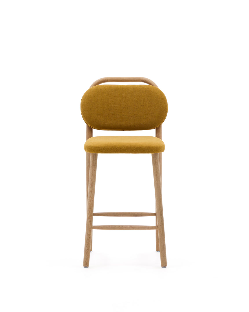 Helda Hocker aus senfgelber Chenille und massivem Eichenholz FSC Mix Credit 65 cm - ZEN ZONE Furniture