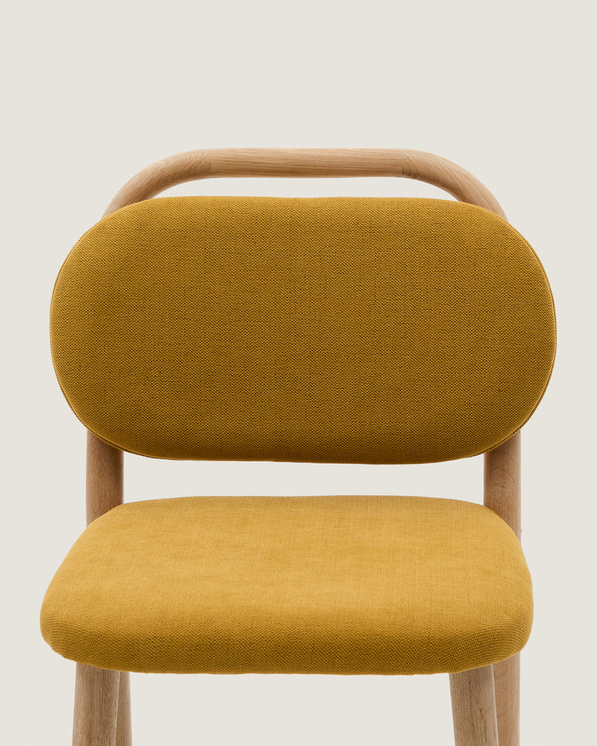 Helda Hocker aus senfgelber Chenille und massivem Eichenholz FSC Mix Credit 65 cm - ZEN ZONE Furniture