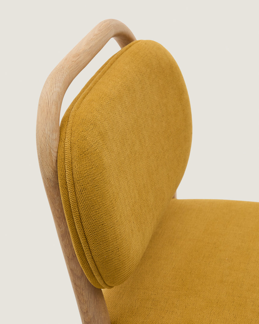 Helda Hocker aus senfgelber Chenille und massivem Eichenholz FSC Mix Credit 65 cm - ZEN ZONE Furniture
