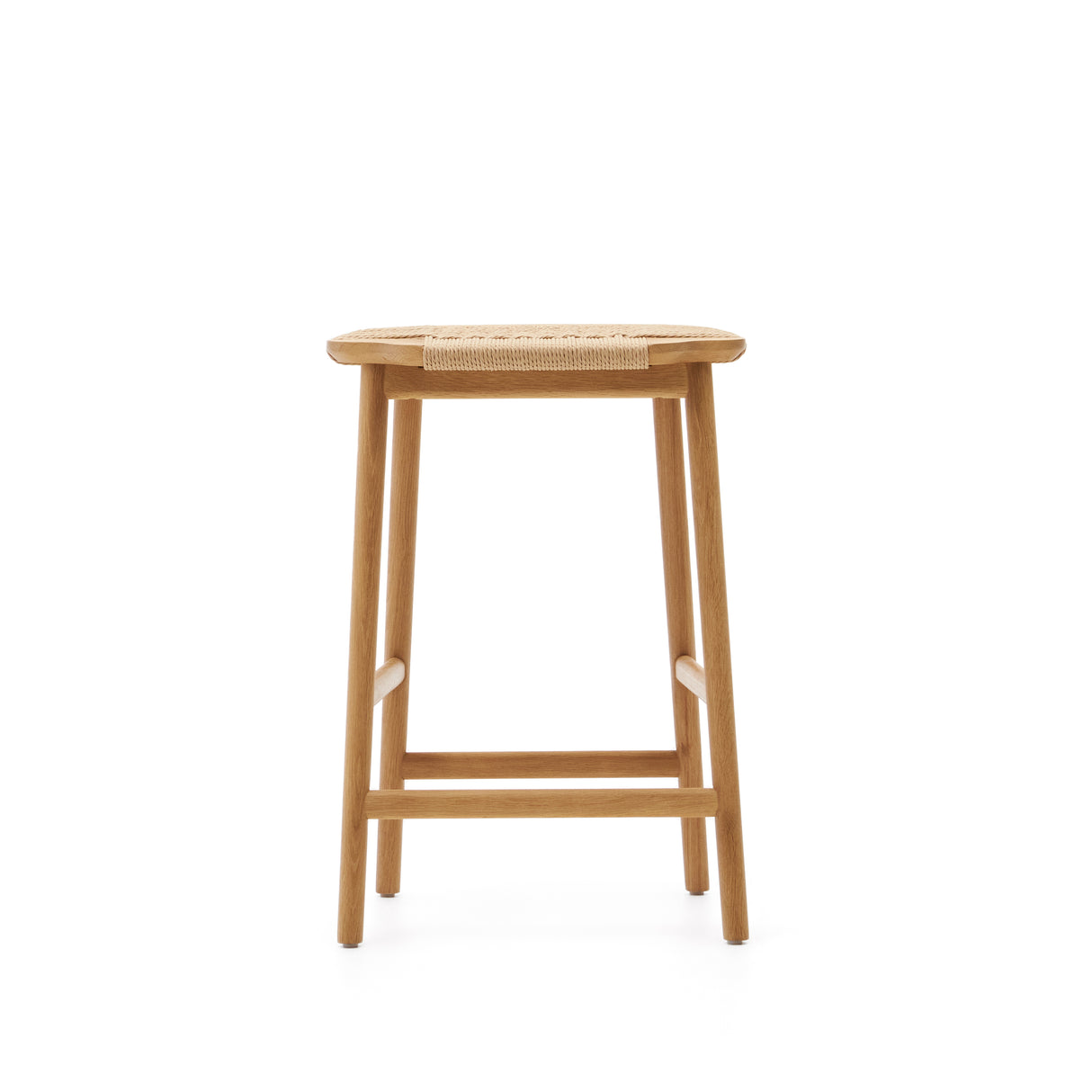 Enit Hocker aus Papierseil in Beige und massivem Eichenholz mit natürlichem Finish 65cm FSC Mix Credit - ZEN ZONE Furniture