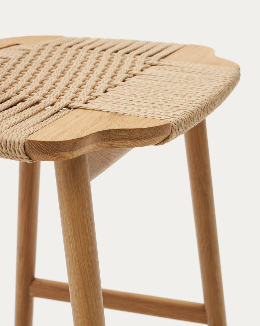 Enit Hocker aus Papierseil in Beige und massivem Eichenholz mit natürlichem Finish 65cm FSC Mix Credit - ZEN ZONE Furniture