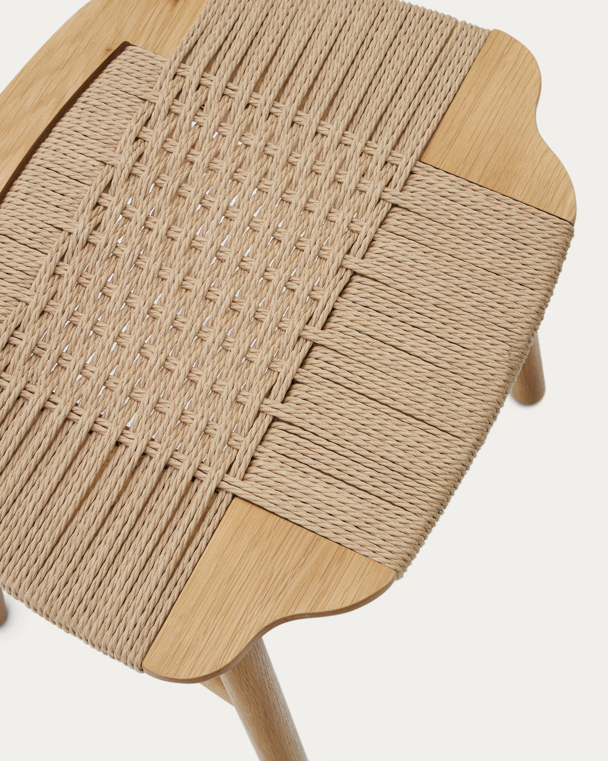 Enit Hocker aus Papierseil in Beige und massivem Eichenholz mit natürlichem Finish 43cm FSC Mix Credit - ZEN ZONE Furniture