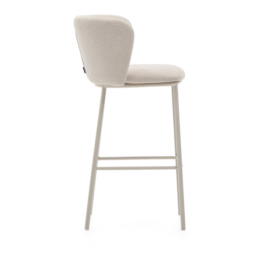Hocker Ciselia aus beigefarbenem Chenille und beigefarbenem Stahl Höhe 75 cm FSC Mix Credit - ZEN ZONE Furniture