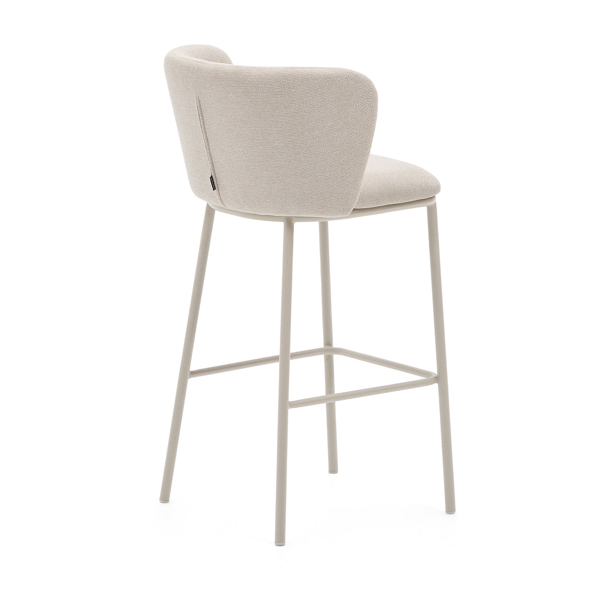 Hocker Ciselia aus beigefarbenem Chenille und beigefarbenem Stahl Höhe 75 cm FSC Mix Credit - ZEN ZONE Furniture