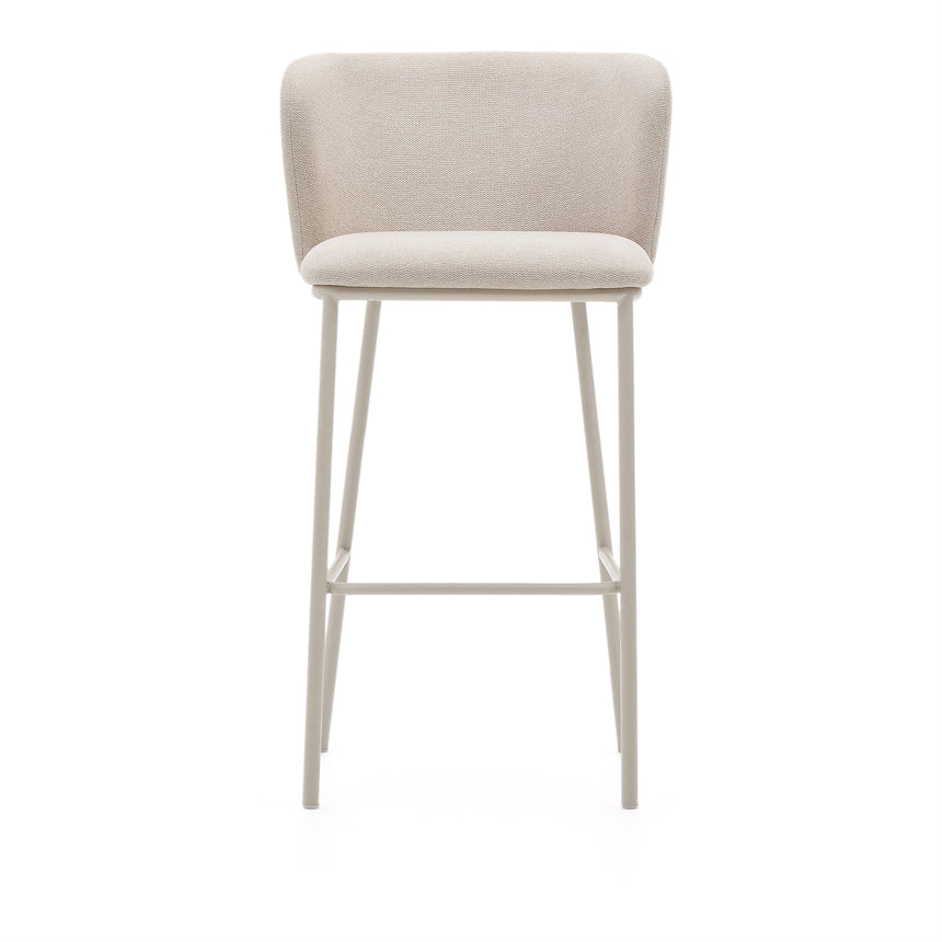 Hocker Ciselia aus beigefarbenem Chenille und beigefarbenem Stahl Höhe 75 cm FSC Mix Credit - ZEN ZONE Furniture