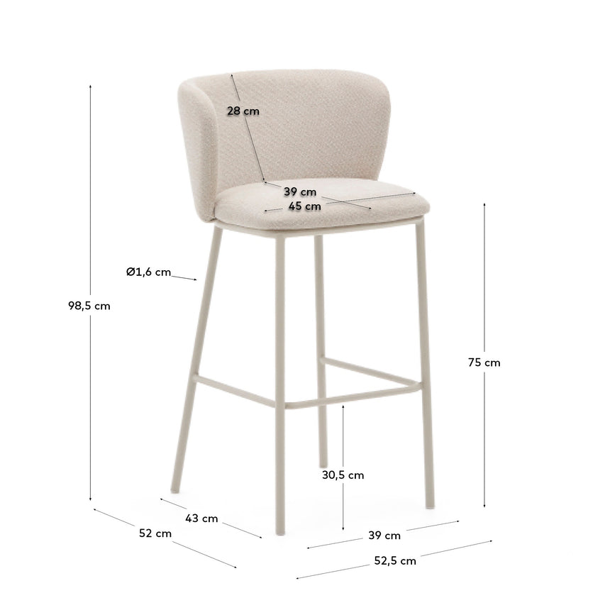 Hocker Ciselia aus beigefarbenem Chenille und beigefarbenem Stahl Höhe 75 cm FSC Mix Credit - ZEN ZONE Furniture