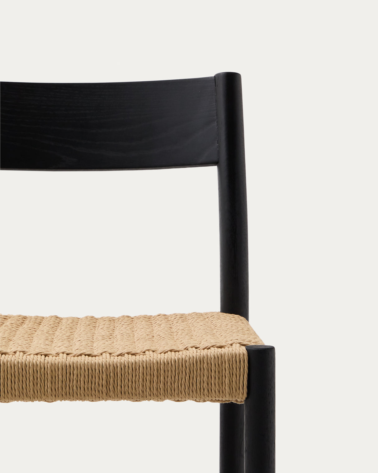 Yalia Barhocker Rückenlehne massives Eichenholz mit schwarzem Finish und Seilsitzfläche 65 cm FSC 100% - ZEN ZONE Furniture