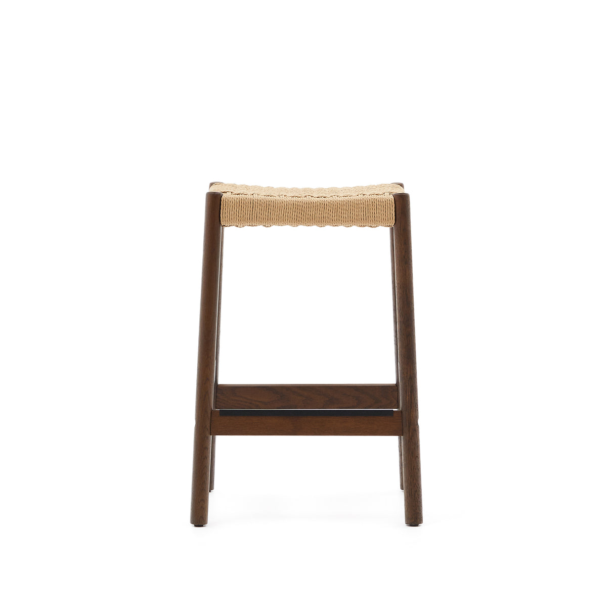 Yalia Hocker aus massivem Eichenholz mit Nussbaum-Finish und Seilsitz Höhe 65 cm FSC 100% - ZEN ZONE Furniture