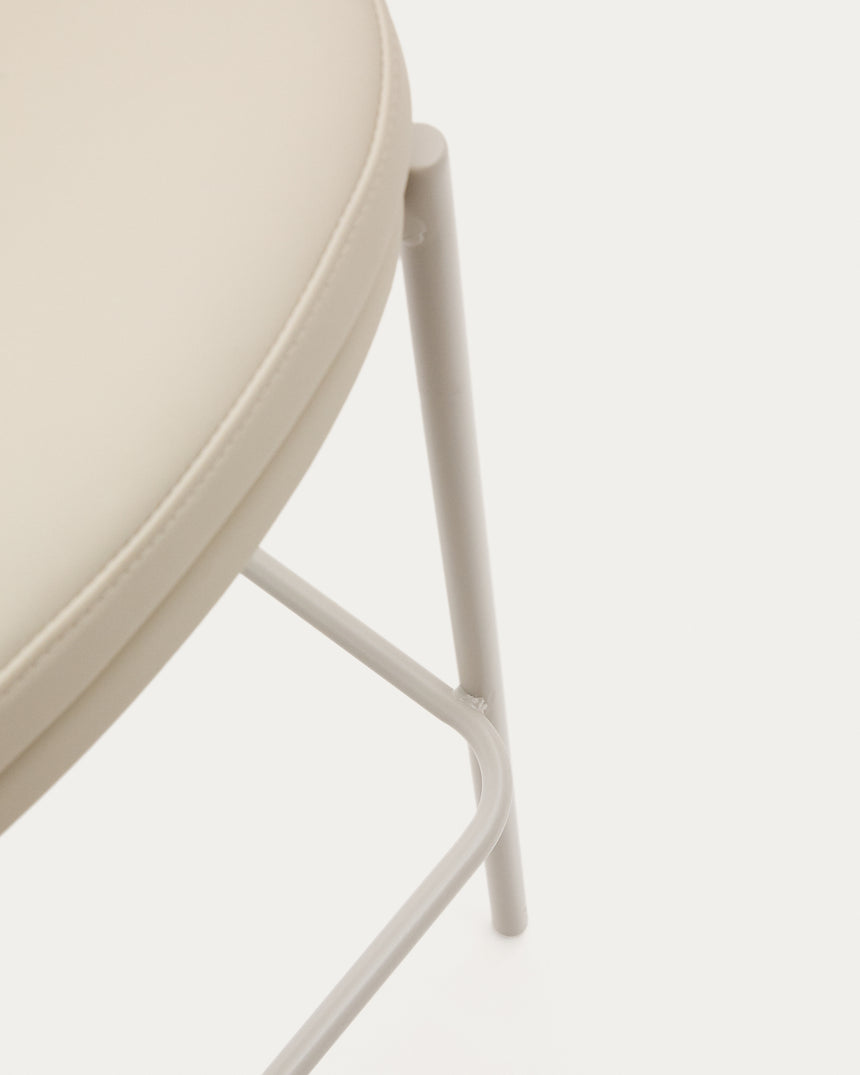 Eamy Hocker aus beigefarbenem Kunstleder, Eschenfurnier naturfarbenes Finish mit Metall 77cm - ZEN ZONE Furniture