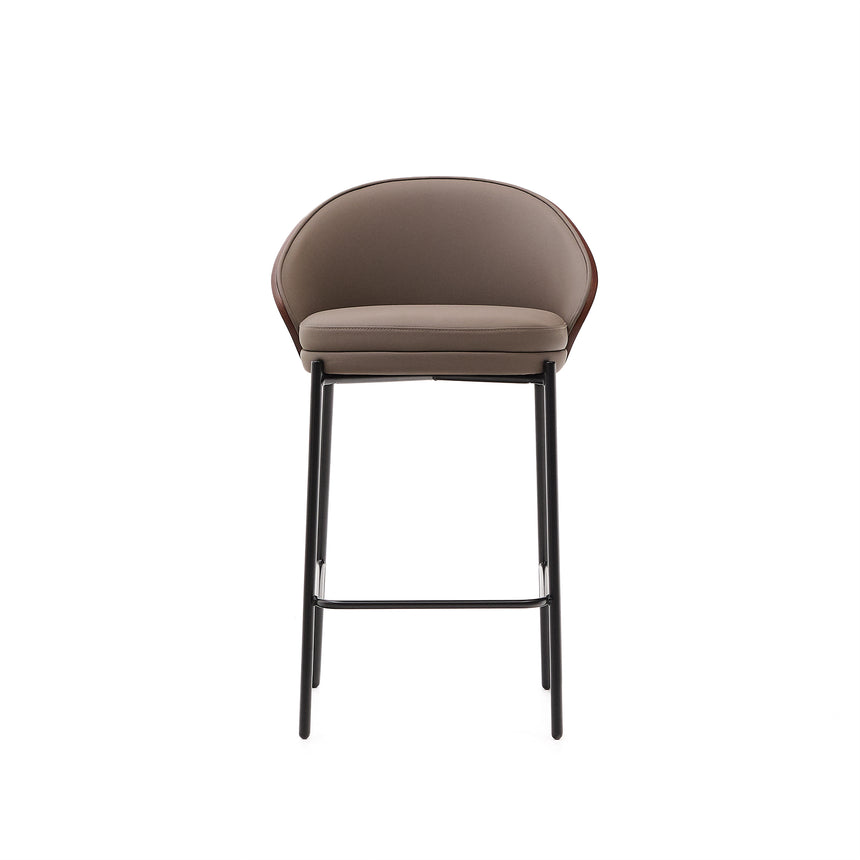 Eamy Hocker aus braunem Kunstleder, Eschenfurnier in Nussbaum-Finish mit Metall in Schwarz - ZEN ZONE Furniture