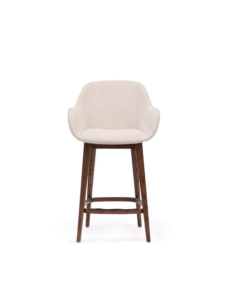 Beigefarbener Hocker Konna mit Beinen aus massivem Eschenholz, dunkles Finish 65 cm - ZEN ZONE Furniture