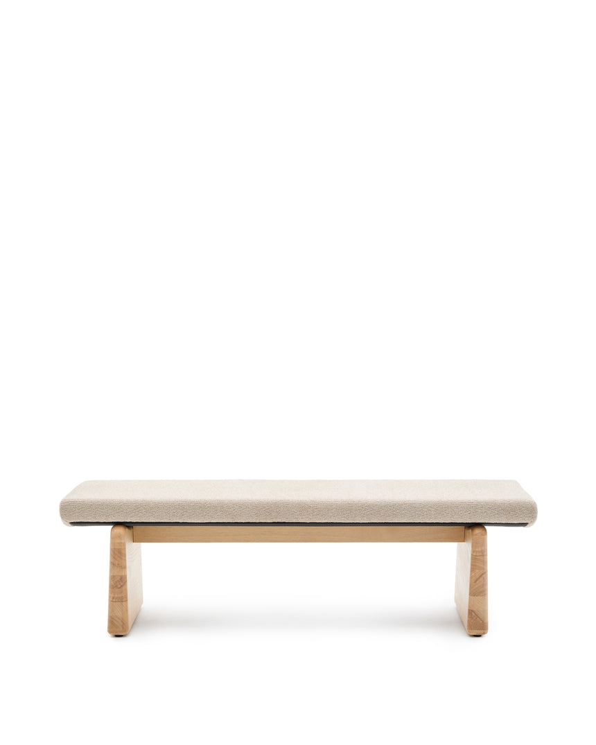 Polsterbank Topaz beige Chenille und massives Eschenholz mit natürlichem Finish 150cm FSC 100% - ZEN ZONE Furniture