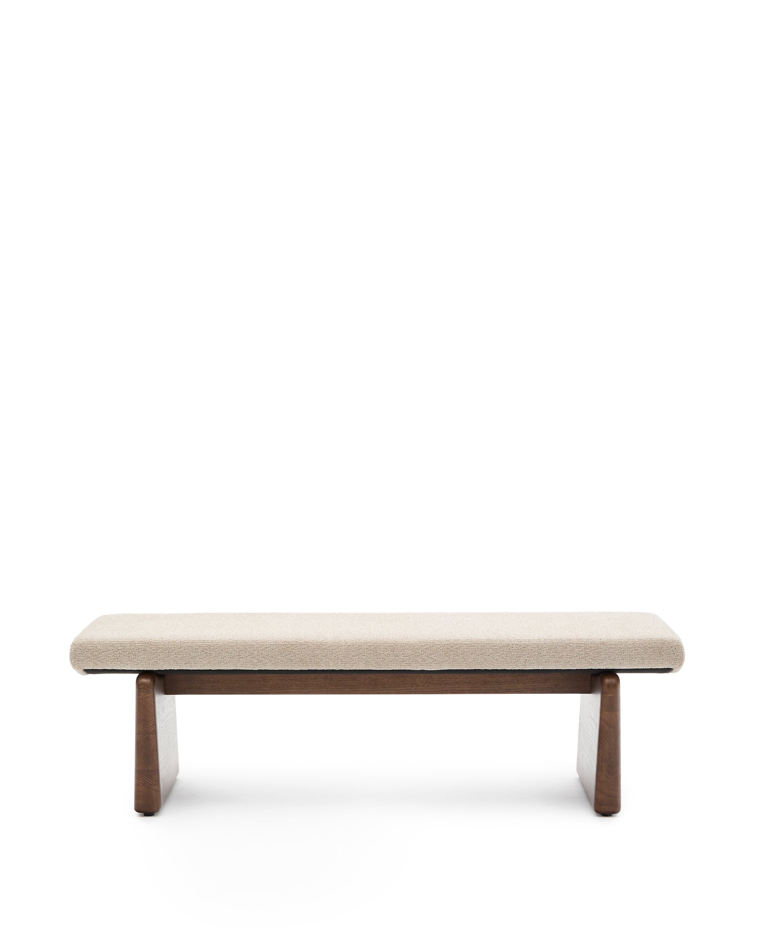 Polsterbank Topaz beiger Chenille und massives Eschenholz mit Walnuss-Finish 150cm FSC 100% - ZEN ZONE Furniture