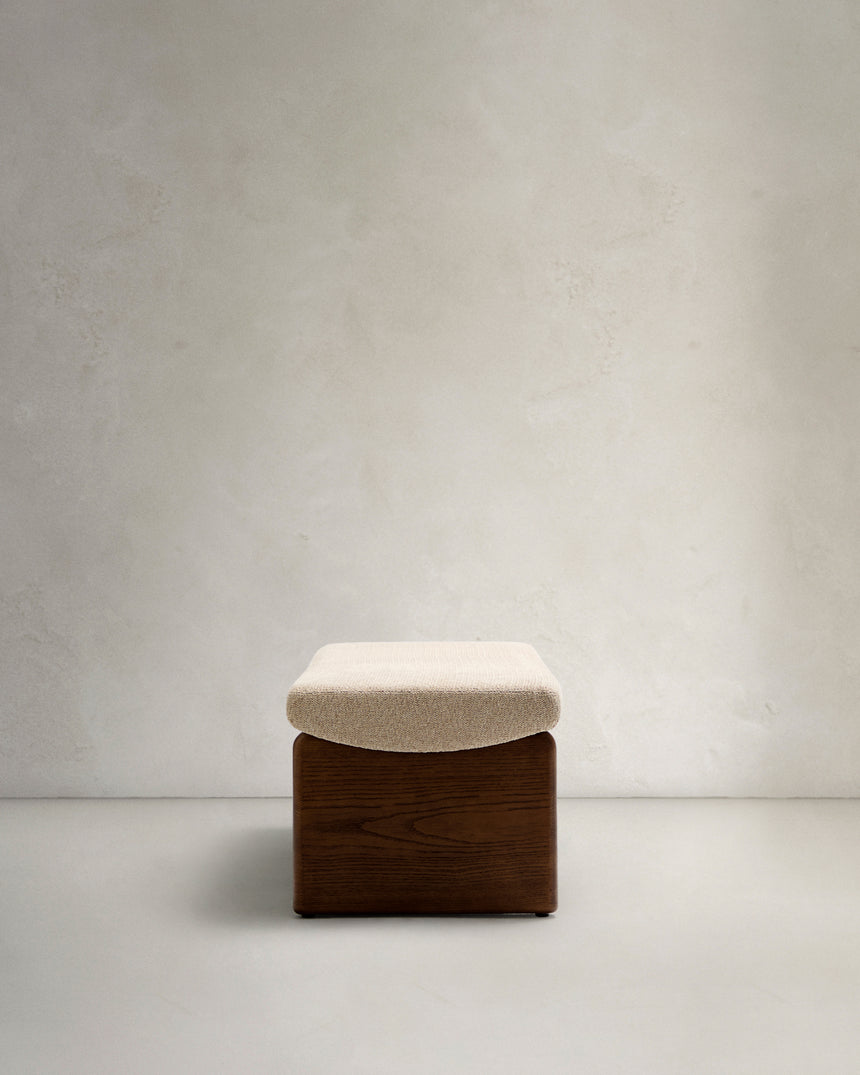 Polsterbank Topaz beiger Chenille und massives Eschenholz mit Walnuss-Finish 150cm FSC 100% - ZEN ZONE Furniture