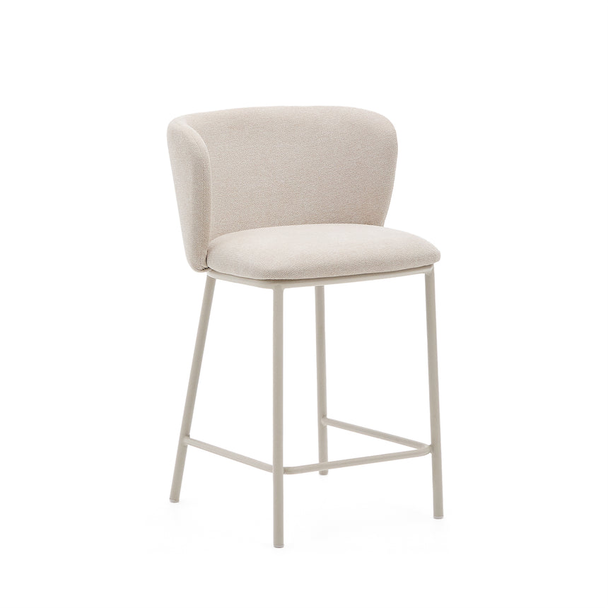 Hocker Ciselia aus beigefarbenem Chenille und beigefarbenem Stahl Höhe 65 cm FSC Mix Credit - ZEN ZONE Furniture
