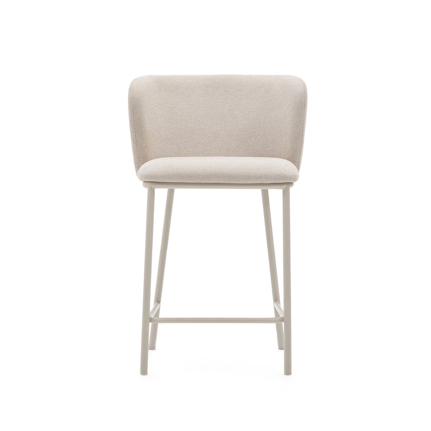 Hocker Ciselia aus beigefarbenem Chenille und beigefarbenem Stahl Höhe 65 cm FSC Mix Credit - ZEN ZONE Furniture