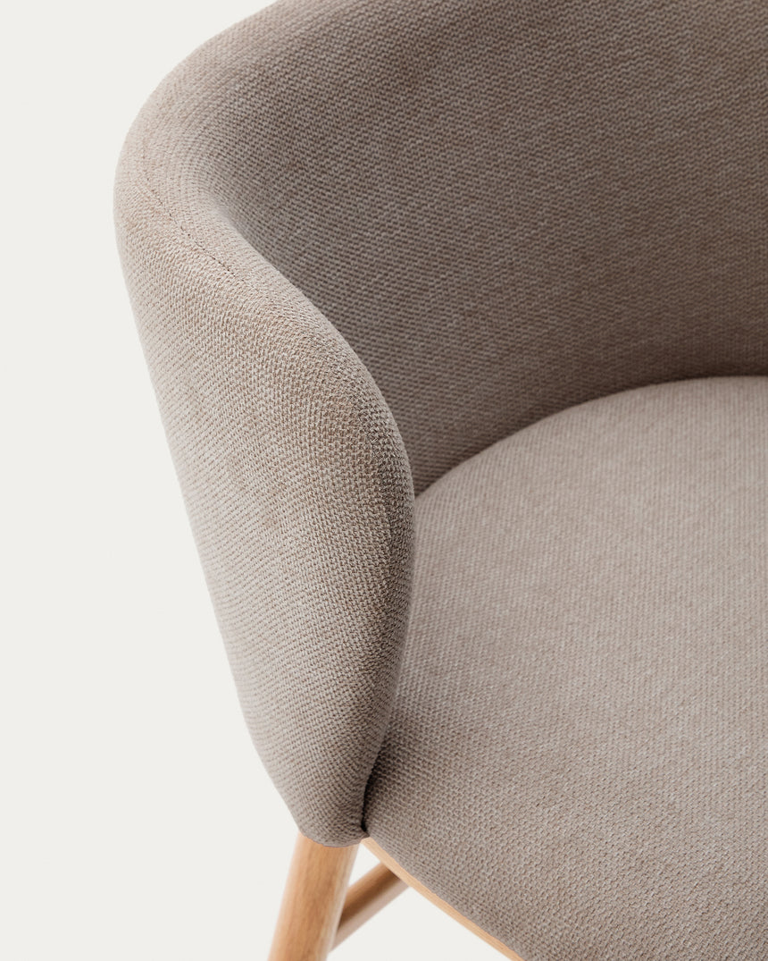 Hocker Ciselia braune Chenille und massive Esche mit natürlichem Finish FSC Mix Credit 75 cm - ZEN ZONE Furniture