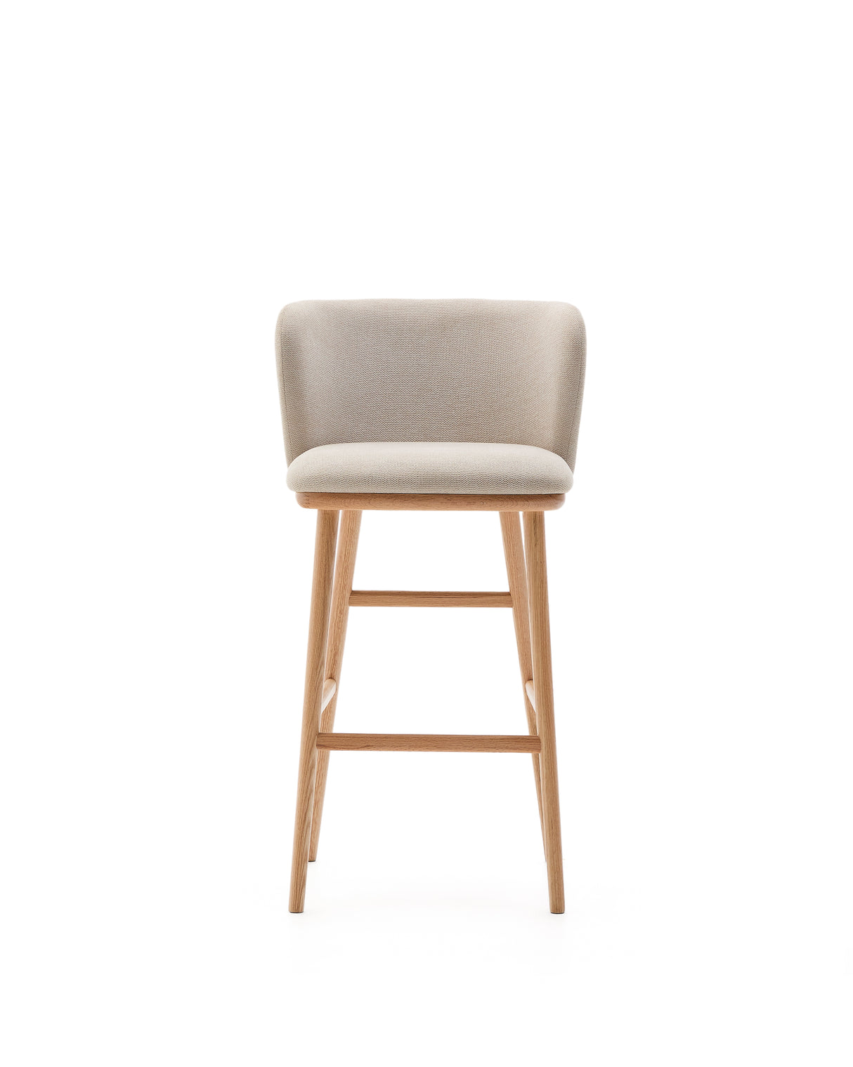 Hocker Ciselia beige Chenille und massive Esche mit natürlichem Finish FSC Mix Credit 75 cm - ZEN ZONE Furniture